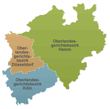 Karte der Gerichtsbezirke in NRW